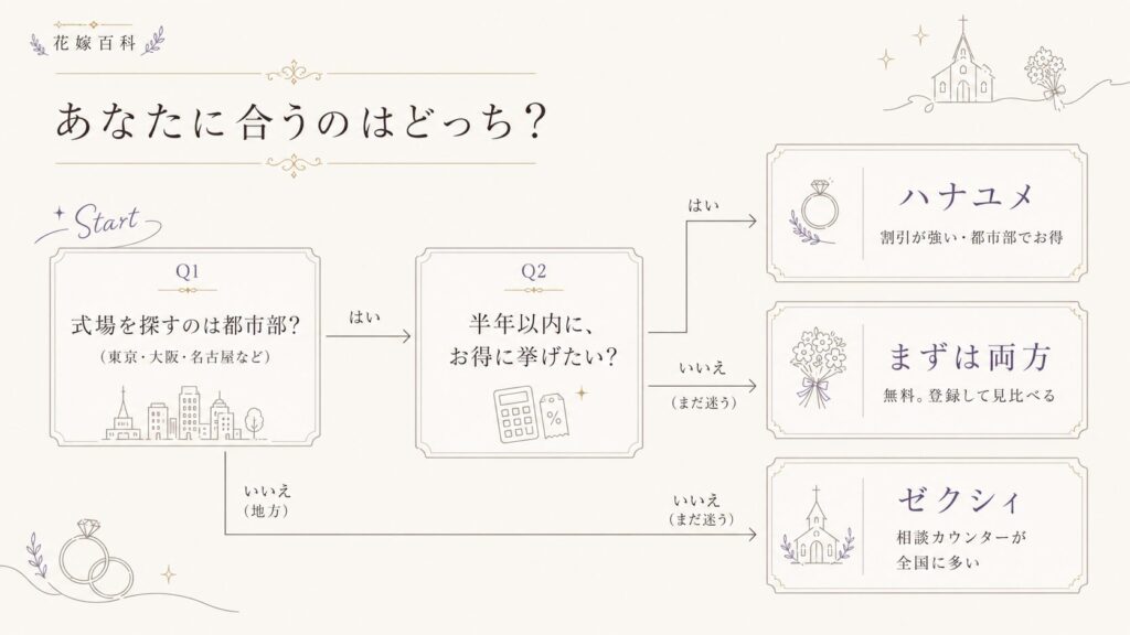 ハナユメとゼクシィどちらが向いているか診断できるフローチャート