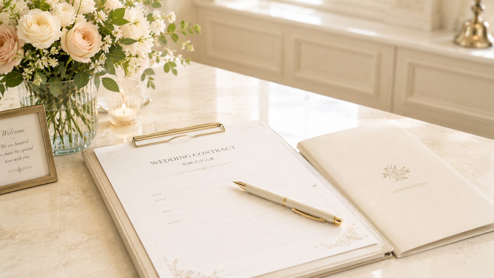 結婚式の申込書とペン