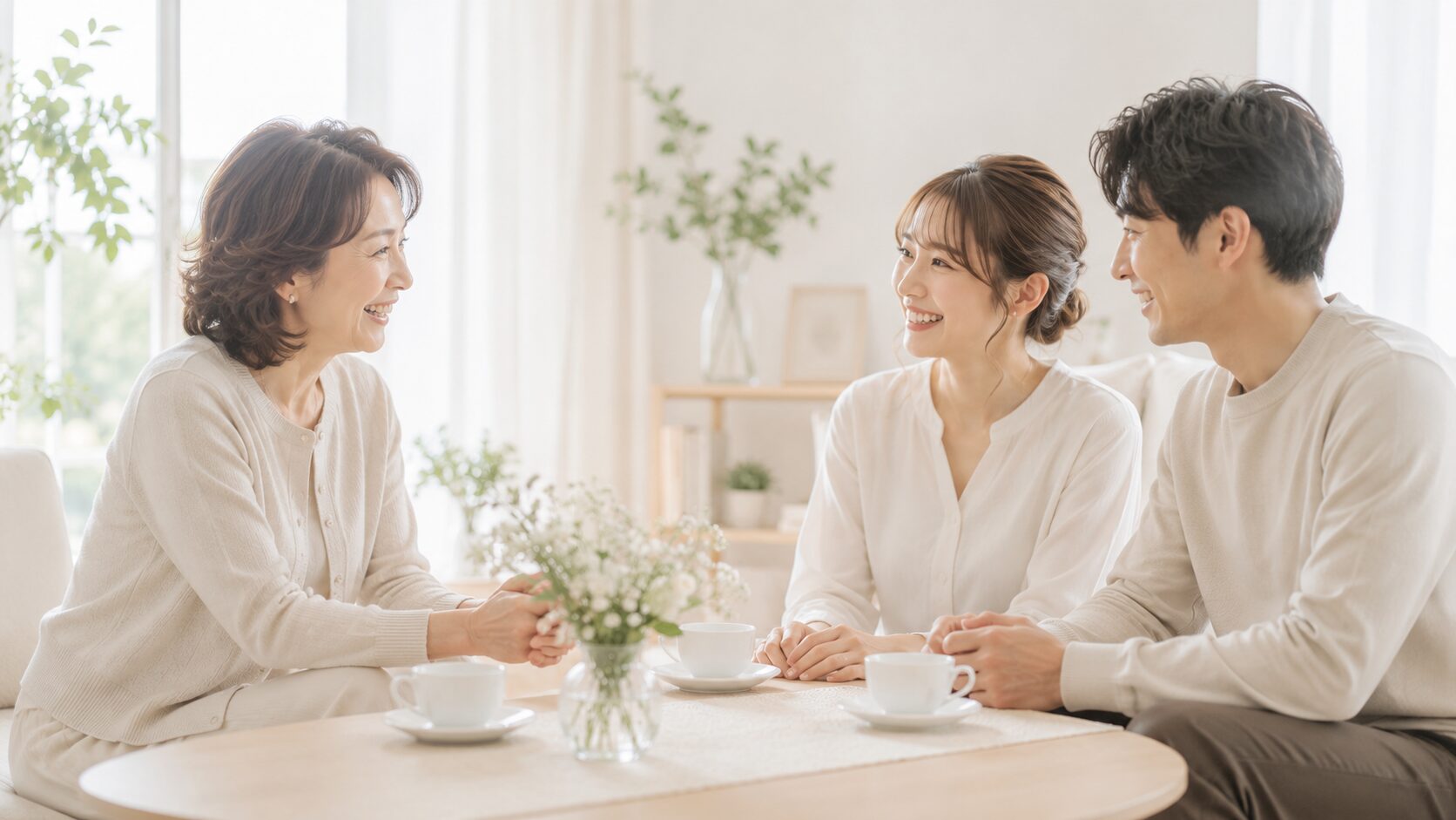 親世代と新郎新婦が和やかに会話する様子